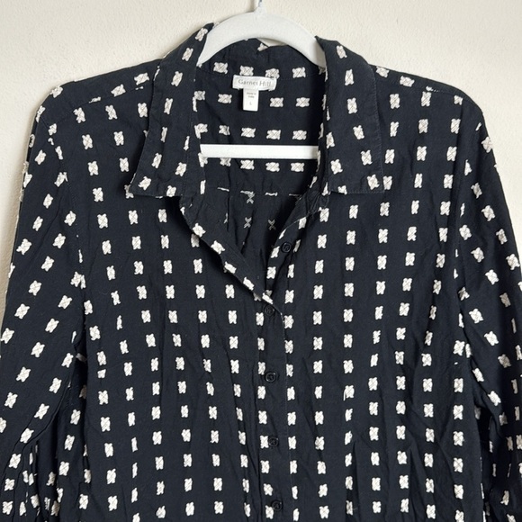Garnet Hill Tabitha Organic Cotton Button Down Tunic Size Large Black & White - Picture 4 of 7